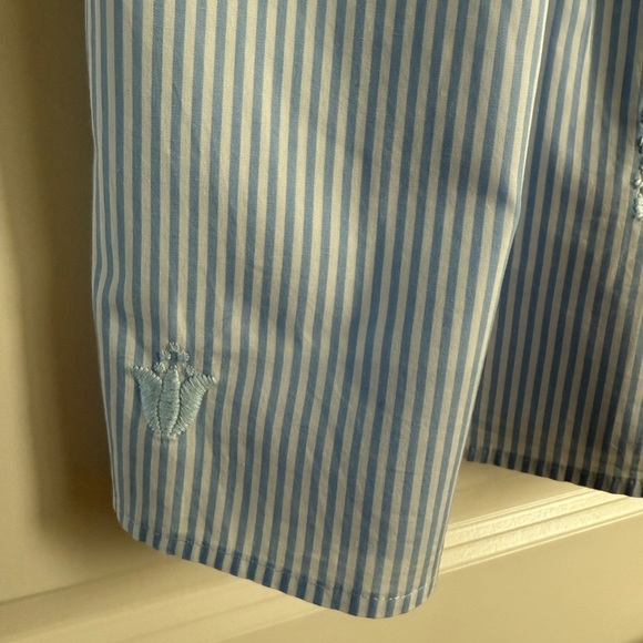 J. Marie embroidered stripe peasant top crochet trim sleeves - Picture 5 of 11